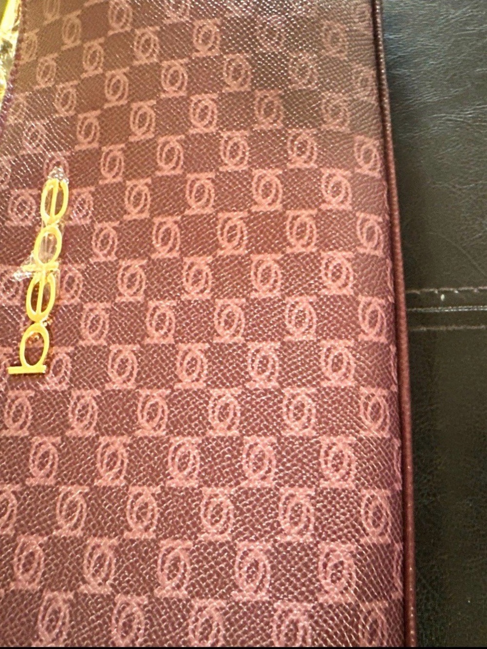 bebe Burgundy Tie with Gold Logo Accent